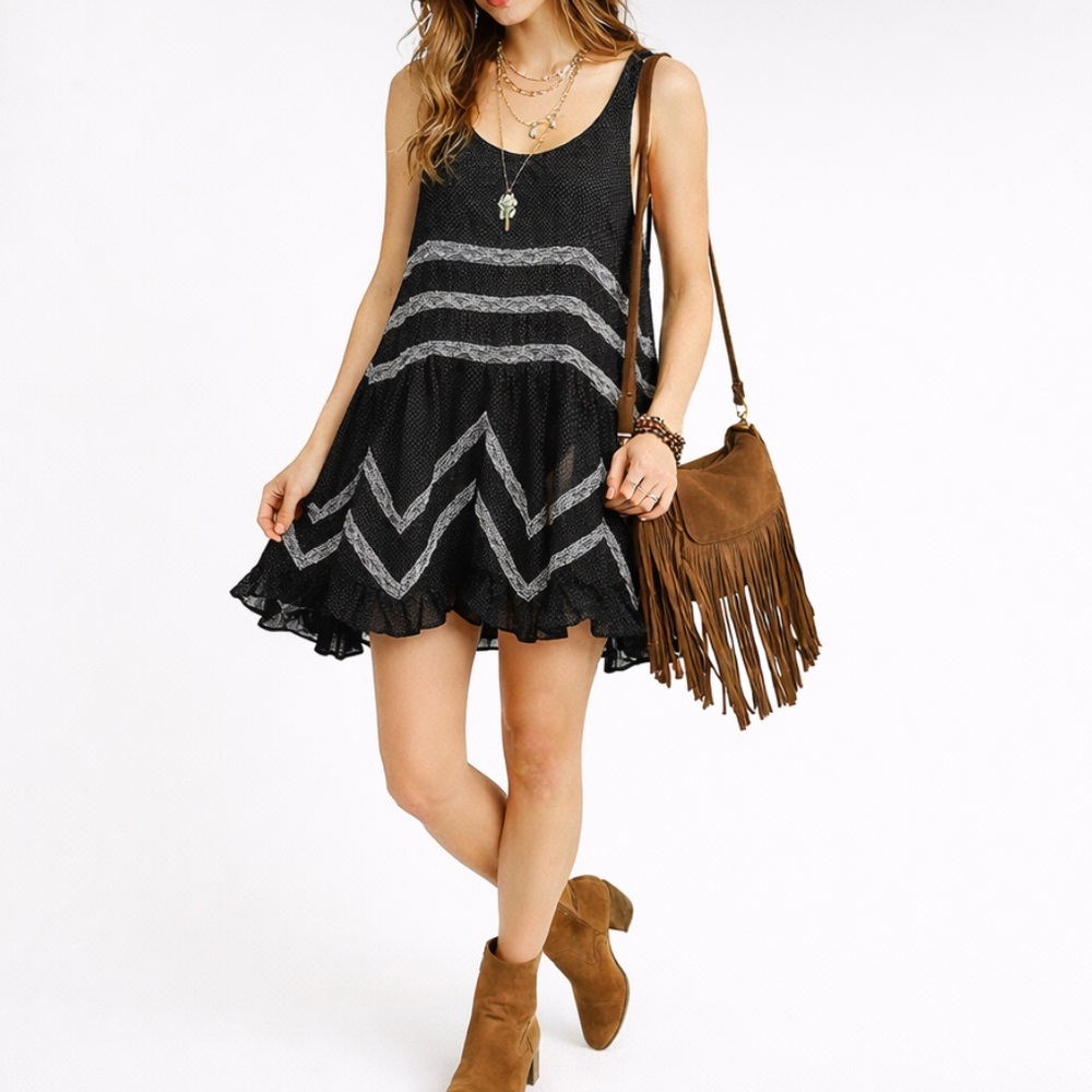 INTIMATELY FREE PEOPLE Voile & Lace Trapeze Slip Dress Tunic Boho Indie Size XS